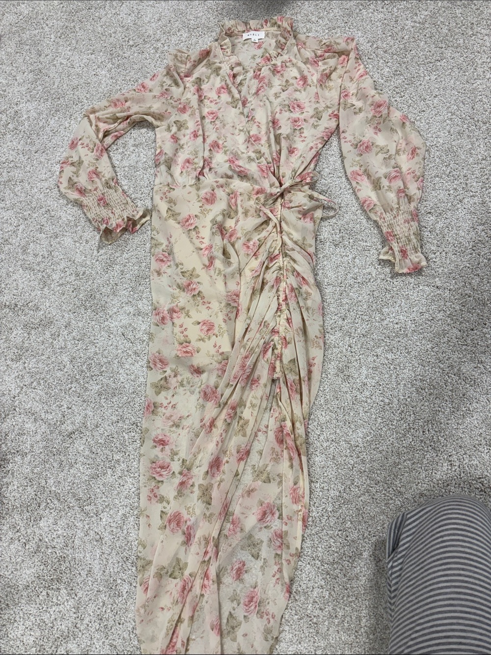 MARBLE Floral Wrap Maxi Dress in Cream and Pink